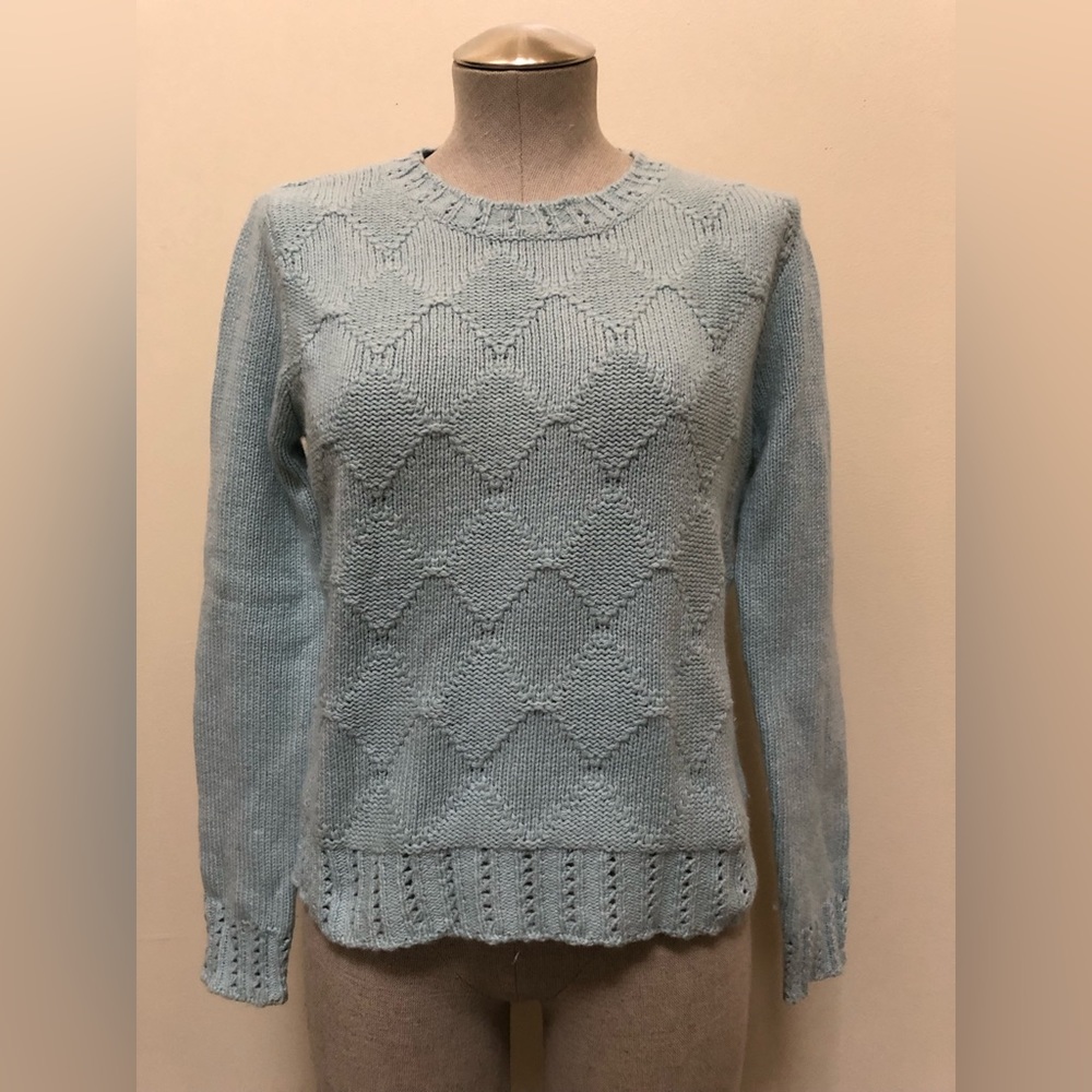 Liz Claiborne silk angora blend crew neck sweater pullover blue S